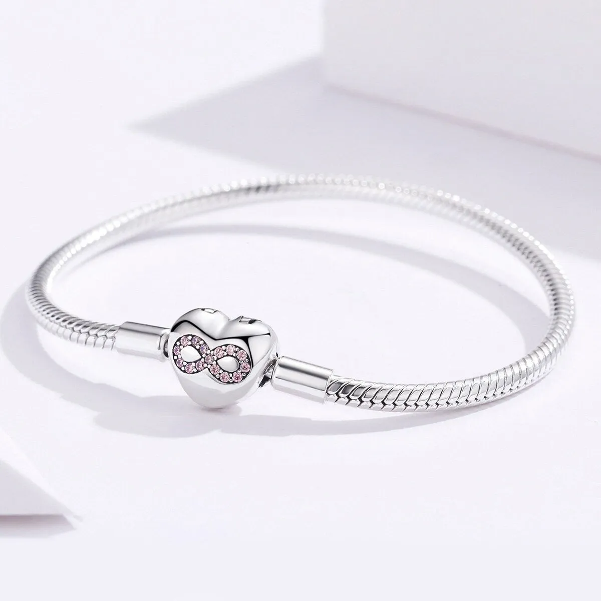 925 Silver Eternal Heart Snake Chain Charm Bracelet