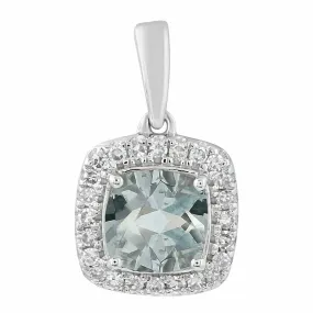 Aquamarine Pendant With 0.08ct Diamonds In 9K White Gold