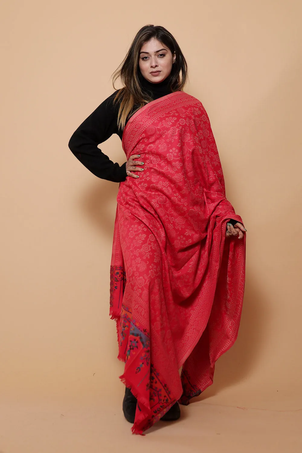 Attractive Red COLOUR KANI SHAWL WORK DEFINES ROYAL AND LUXURIOUS EXTREMELY COMFORTABLE FOR ALL EVENTS