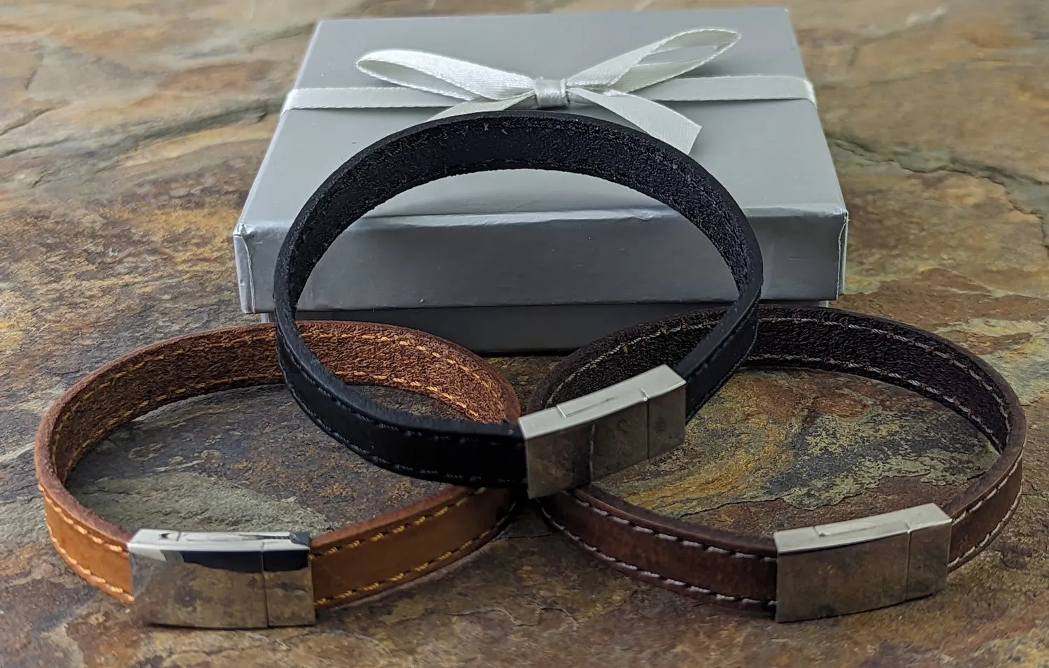 Black Brown & Dark Brown leather Bracelet 10 mm wide