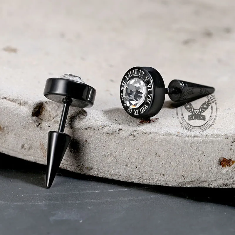 Black Roman Numeral Stainless Steel Punk Stud Earrings