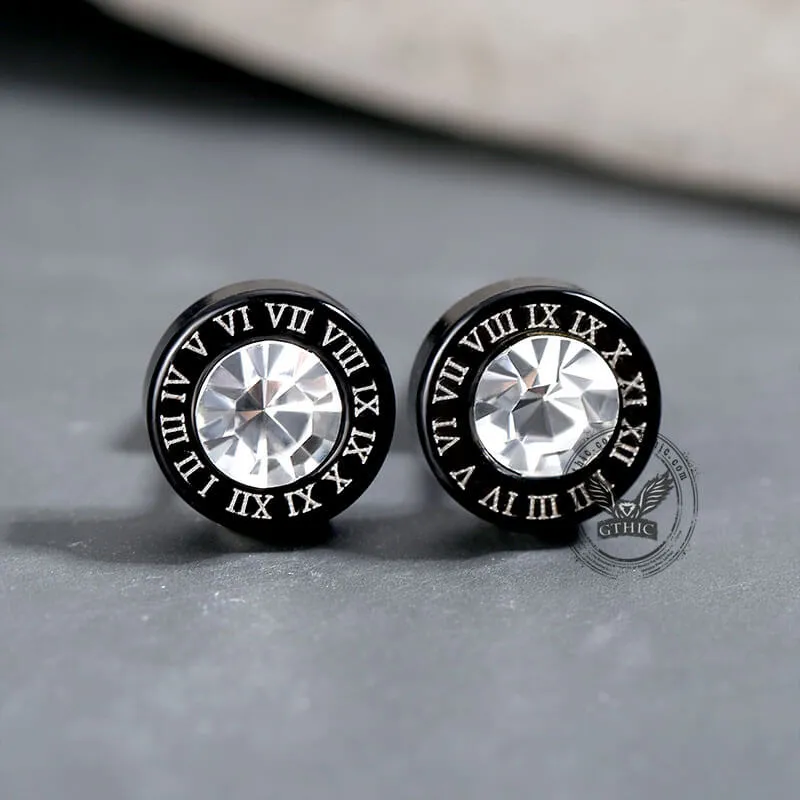 Black Roman Numeral Stainless Steel Punk Stud Earrings