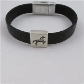 Black Women's Leather Bracelet Horse Accent