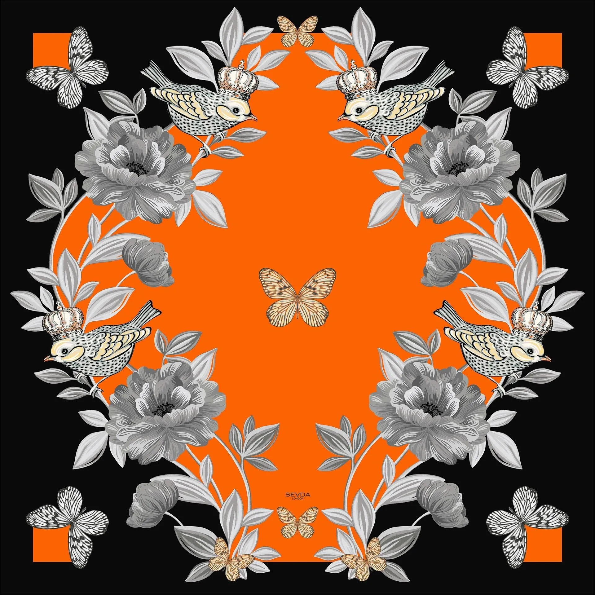 British Rose Garden Silk Scarf Orange