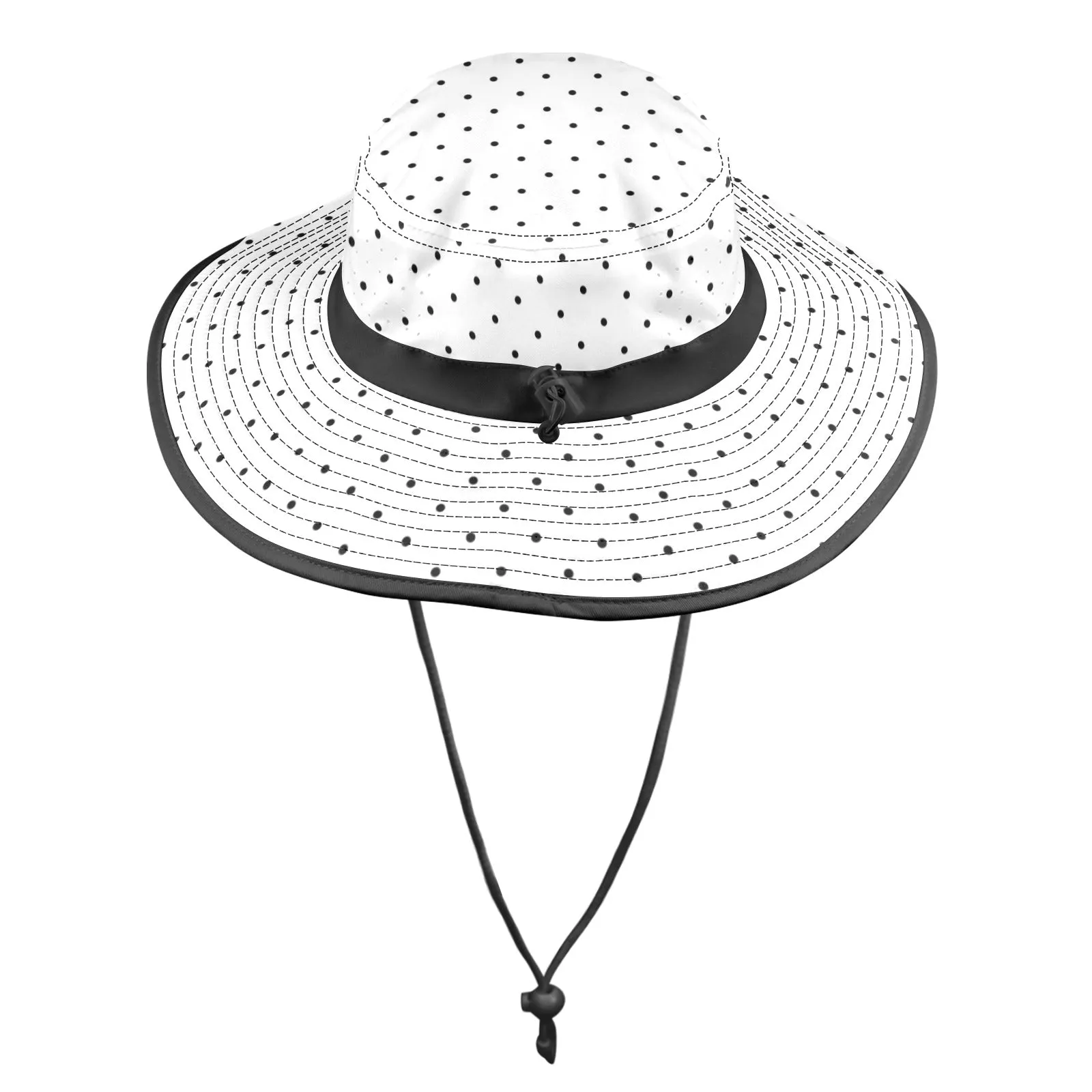 bw polka dot print copy Wide Brim Bucket Hat