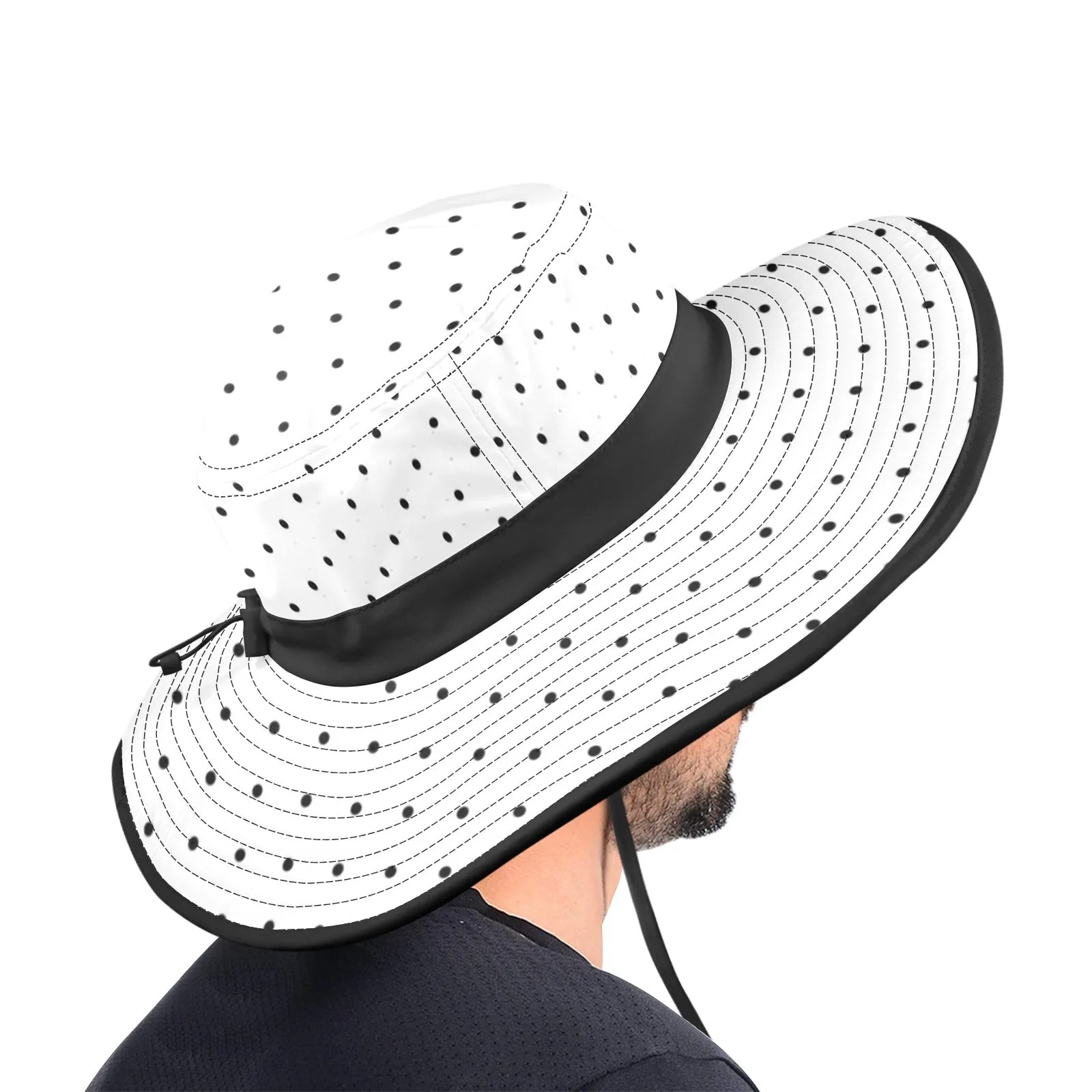 bw polka dot print copy Wide Brim Bucket Hat