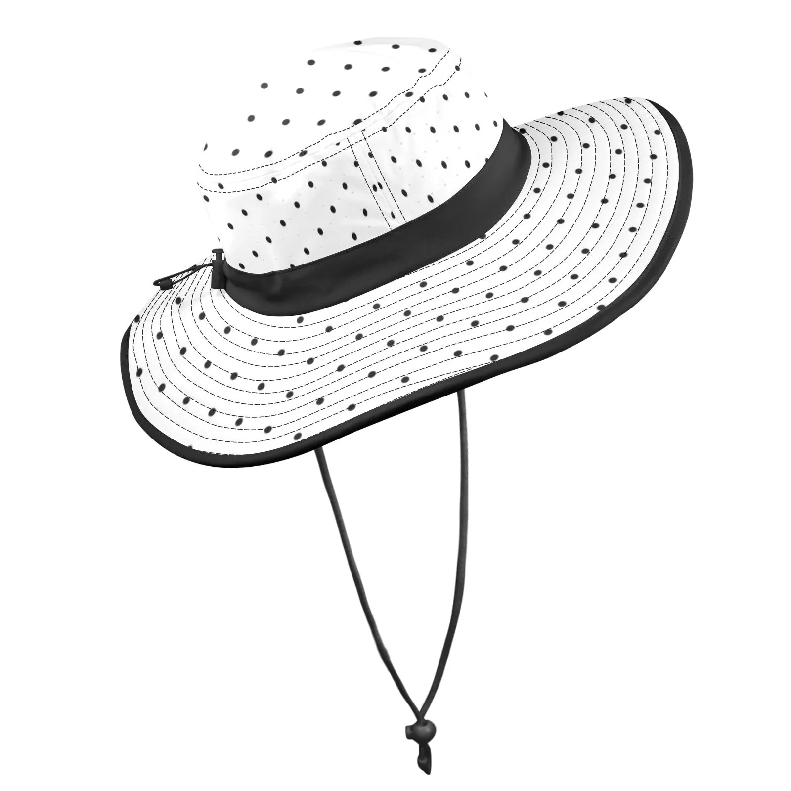 bw polka dot print copy Wide Brim Bucket Hat