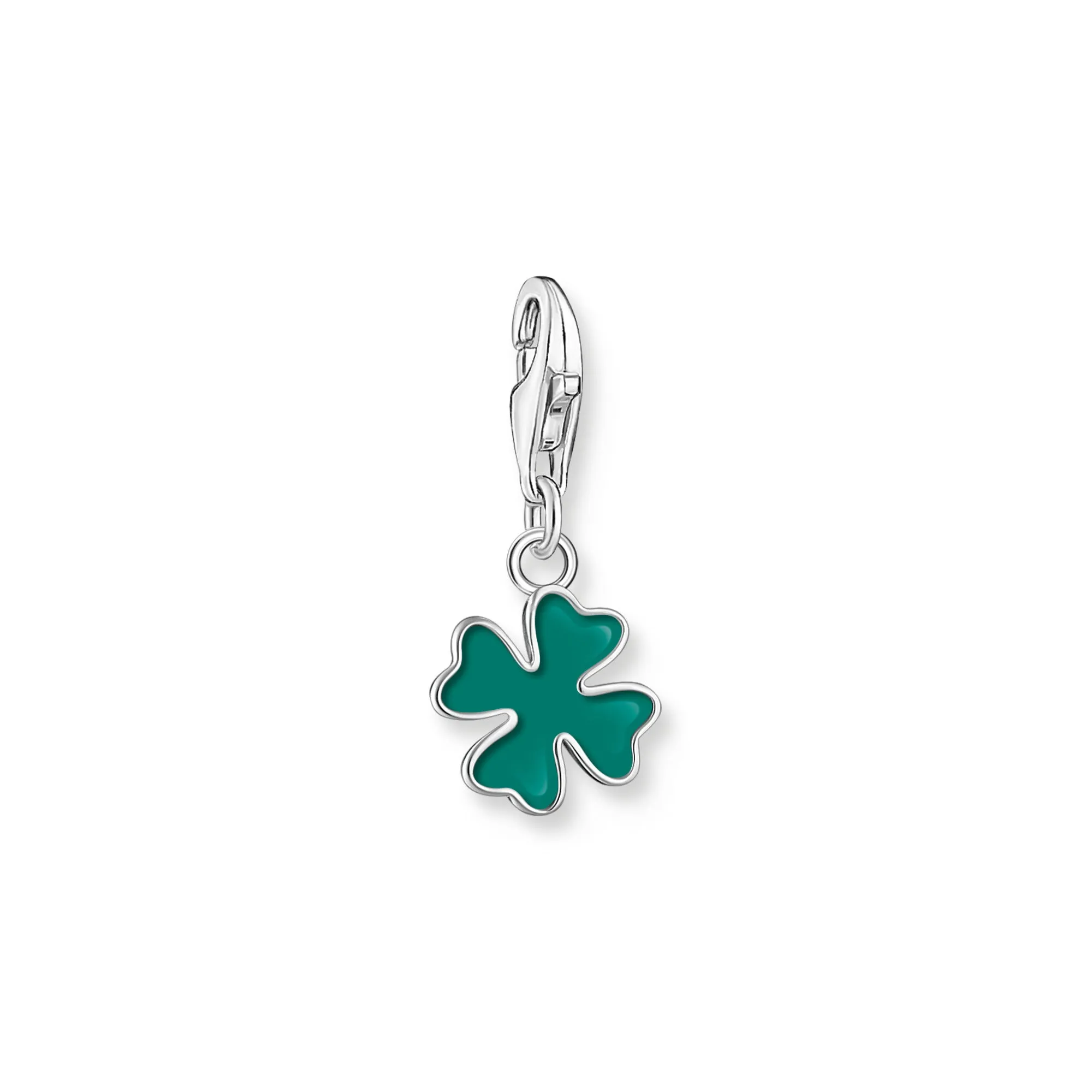 Charm pendant green cloverleaf silver