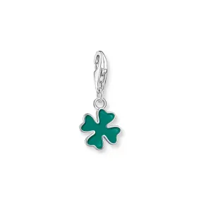 Charm pendant green cloverleaf silver