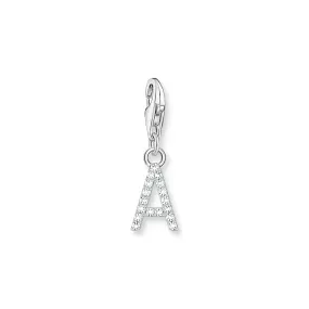 Charm pendant letter A with white stones silver