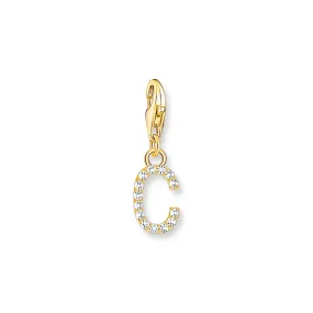 Charm pendant letter C with white stones gold plated