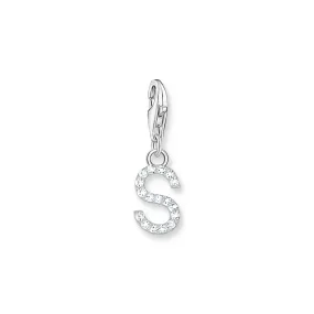 Charm pendant letter S with white stones silver