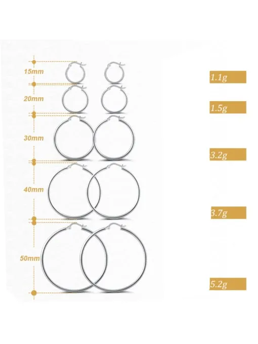 Classic Plain Hoop Earrings, .925 Sterling Silver Nickel Free Hypoallergenic Luxury Thin Hoop Earrings