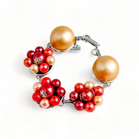 Coral Red Vintage Cluster Bracelet