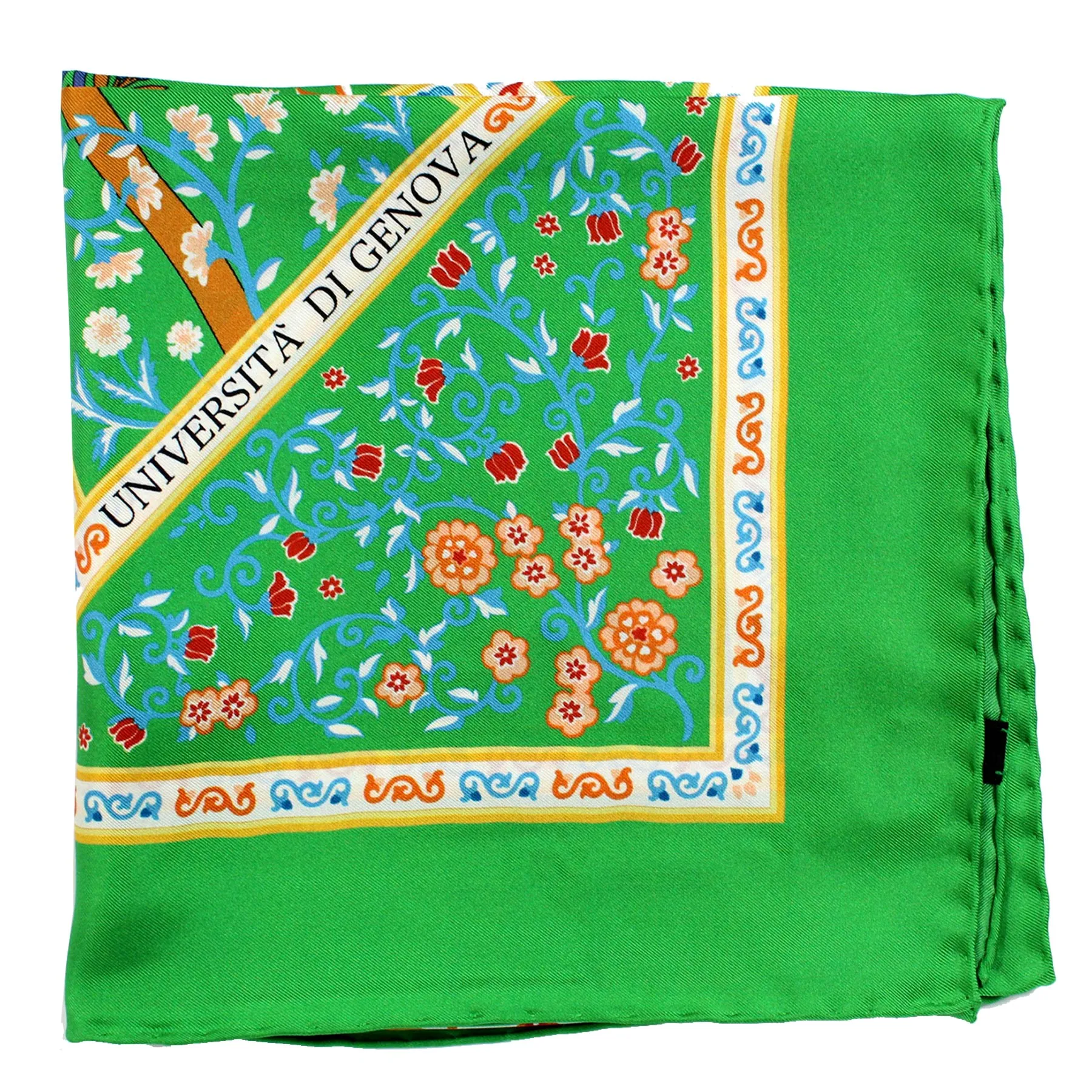 E. Marinella Scarf Green Marine Life & Floral Twill Silk Square Foulard BLACK FRIDAY SALE