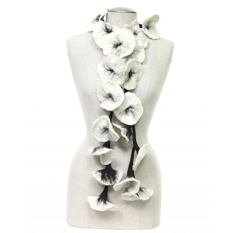 Felted flower scarves- White/Black