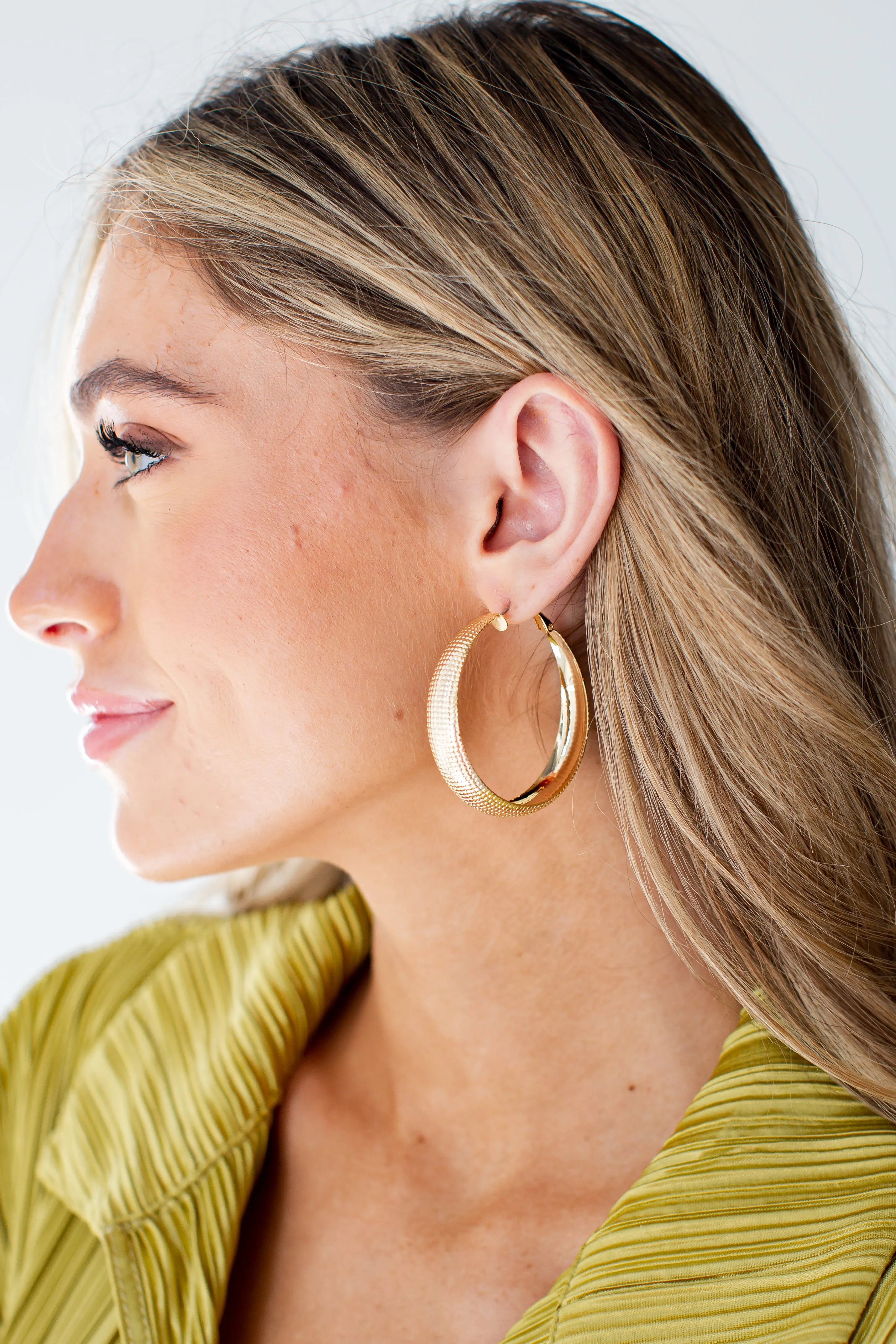 FINAL SALE - Kate Gold Textured Hoop Earrings