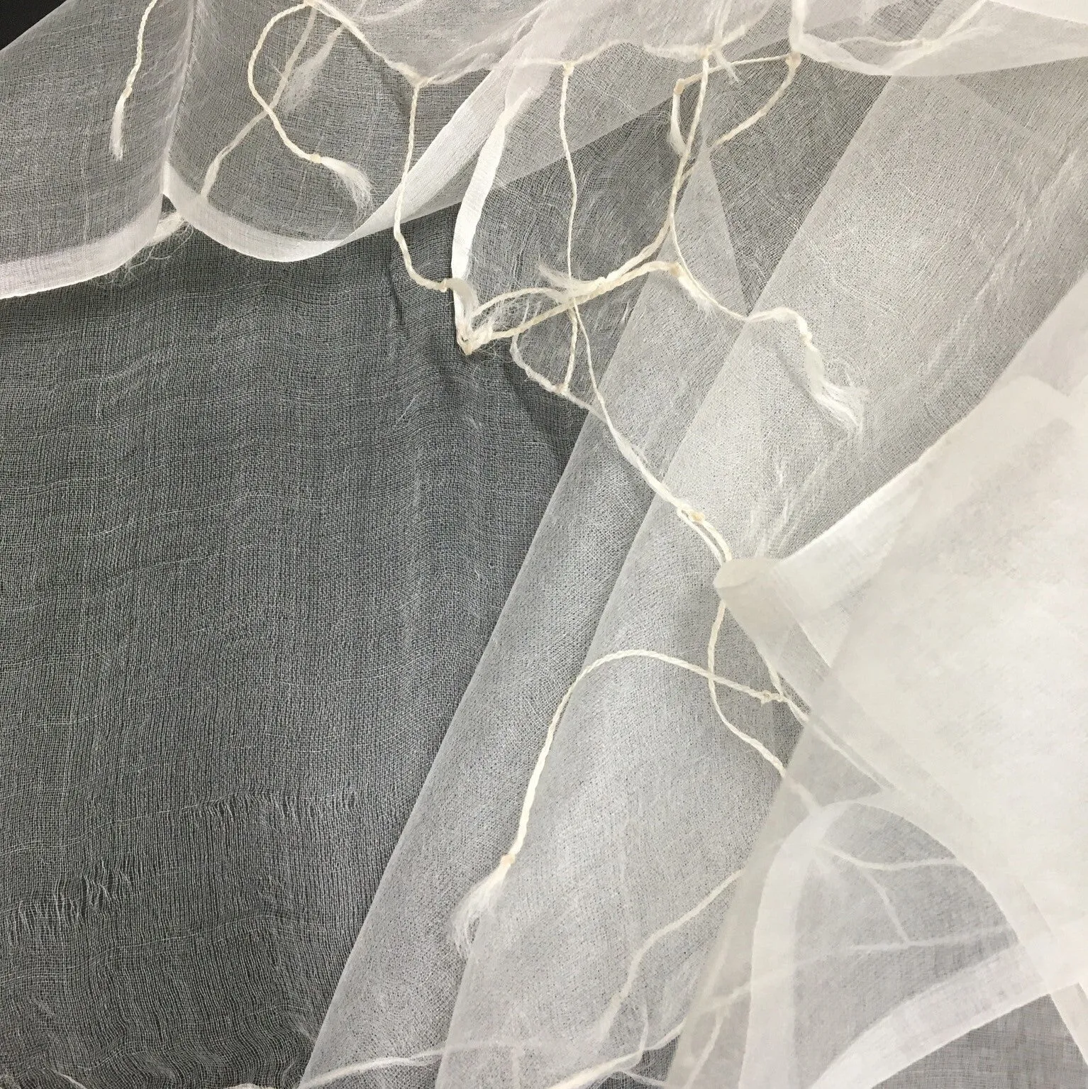 Fine Natural White Organza Scarf 2.8mm 70 x 200cm with fringe