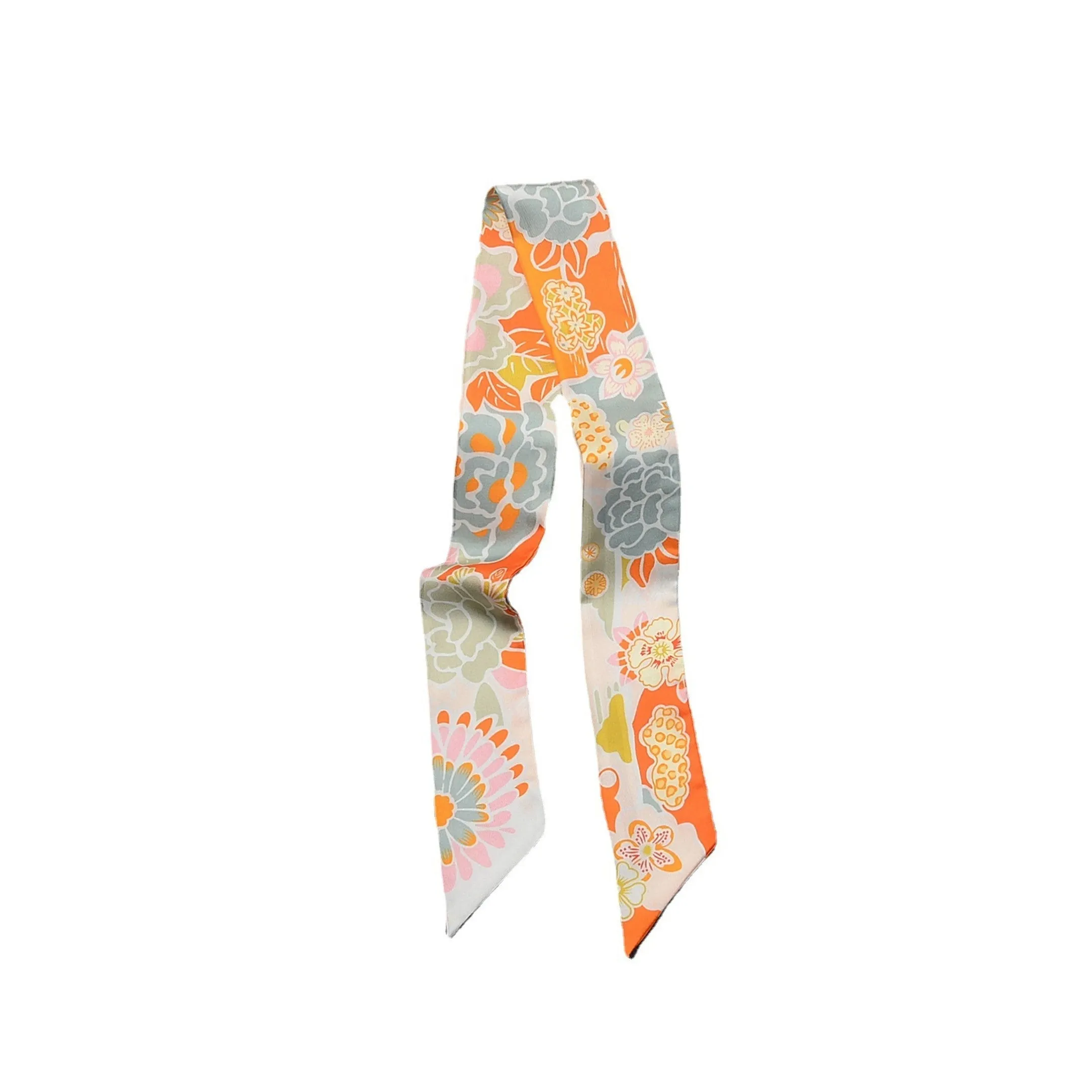 Floral Silk Twilly Scarf Pure Mulberry Silk Skinny Scarf