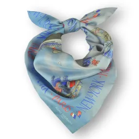 FRENCH SILK SCARF - PARIS NEW YORK - Storm Blue - 27x27"