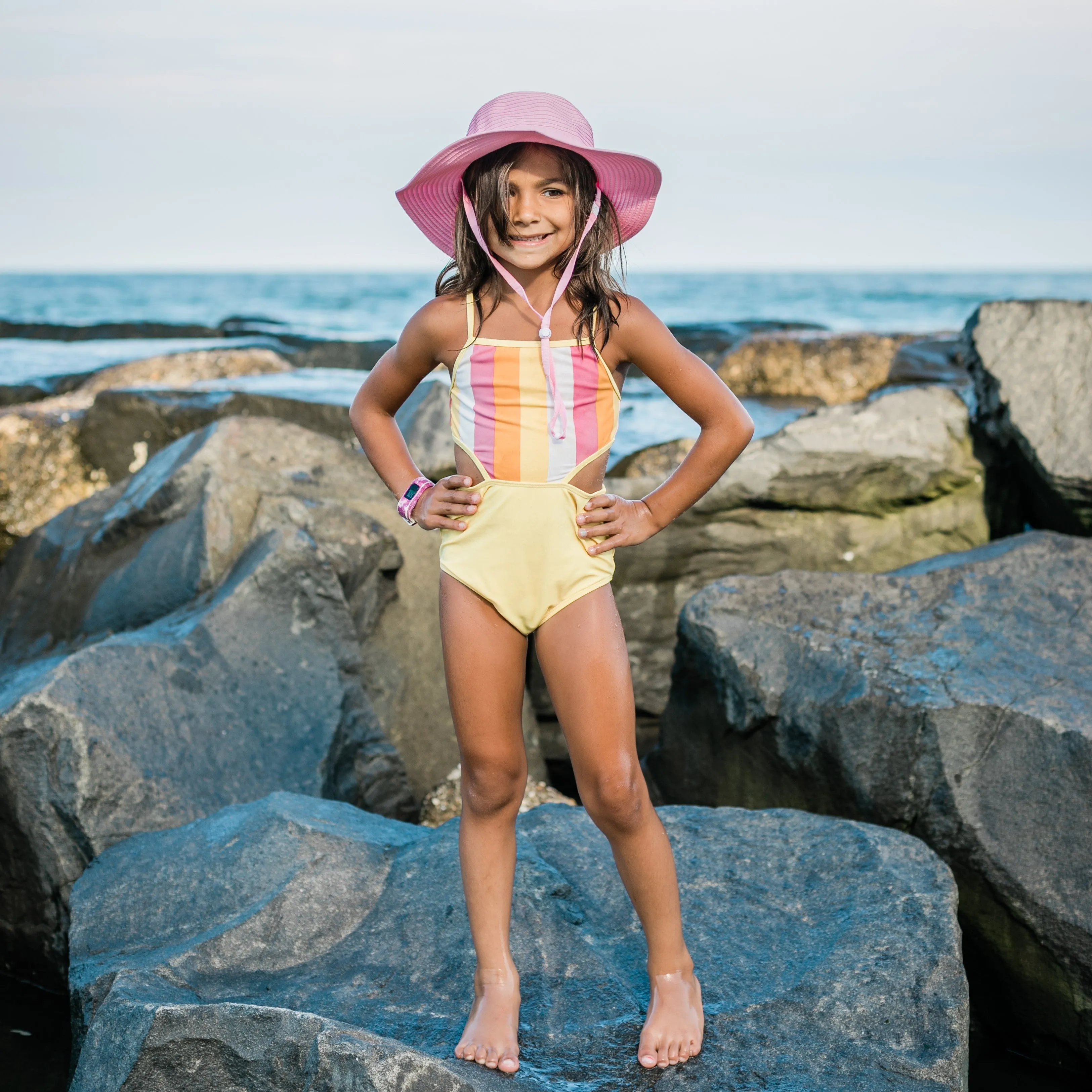 Girls Wide Brim Sun Hat - Pink