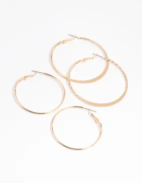 Gold Plain Hoop Earring Set