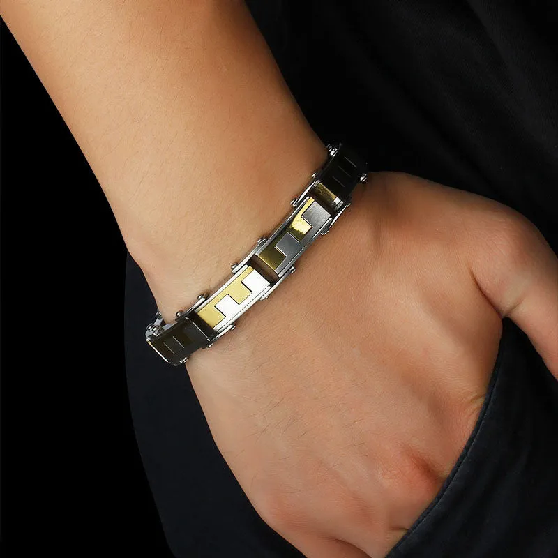 Gold Plated Stainless Steel Bracelets & Bangles Male Jewelry Fashion Punk 224m Length Men Bracelets