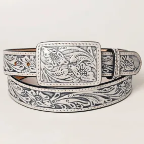 Gray Tooled Leather Belt- Western Belts for Cowgirls