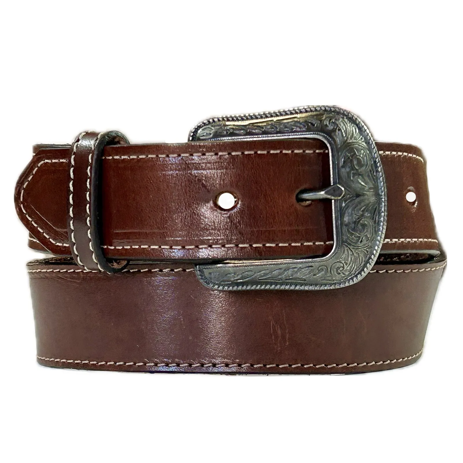 Hand finished Brown Saddle Leather Western Belt with Billets