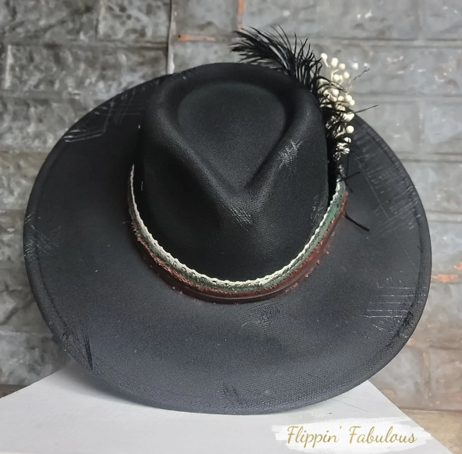 Holiday Hand Burned Wide Brim Hat