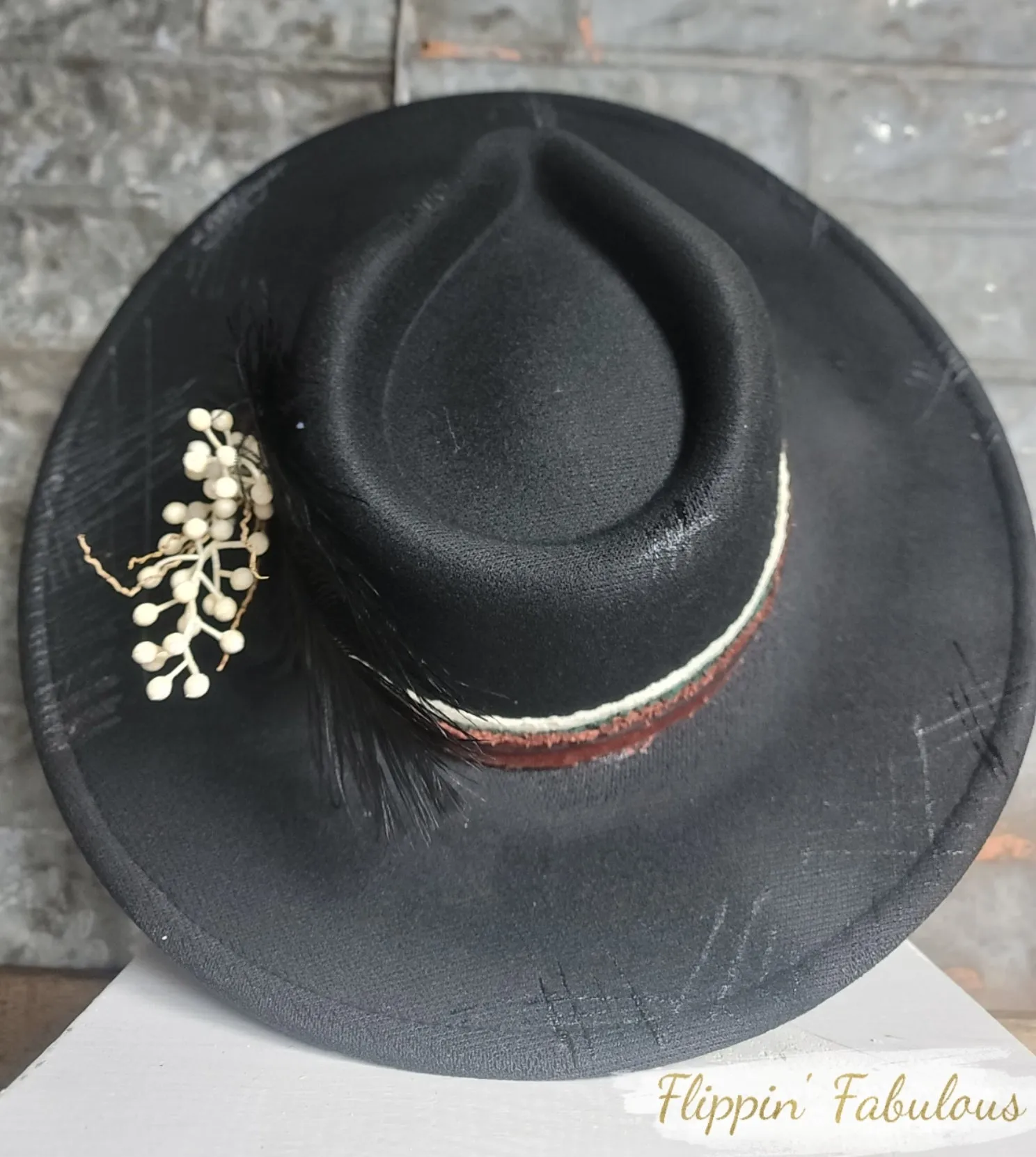 Holiday Hand Burned Wide Brim Hat