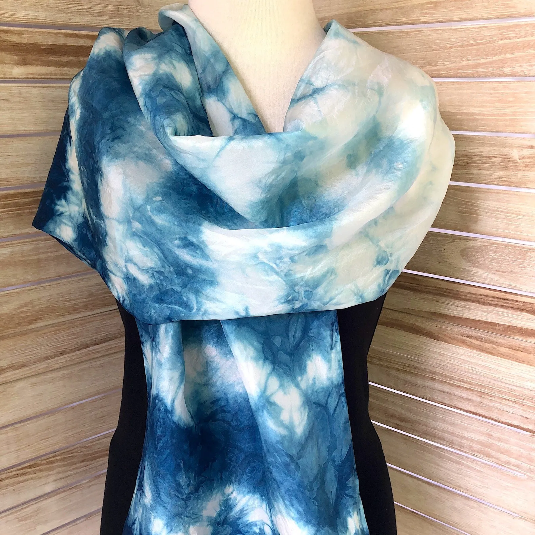 Indigo Shibori Silk Scarf in Subtle Stripe