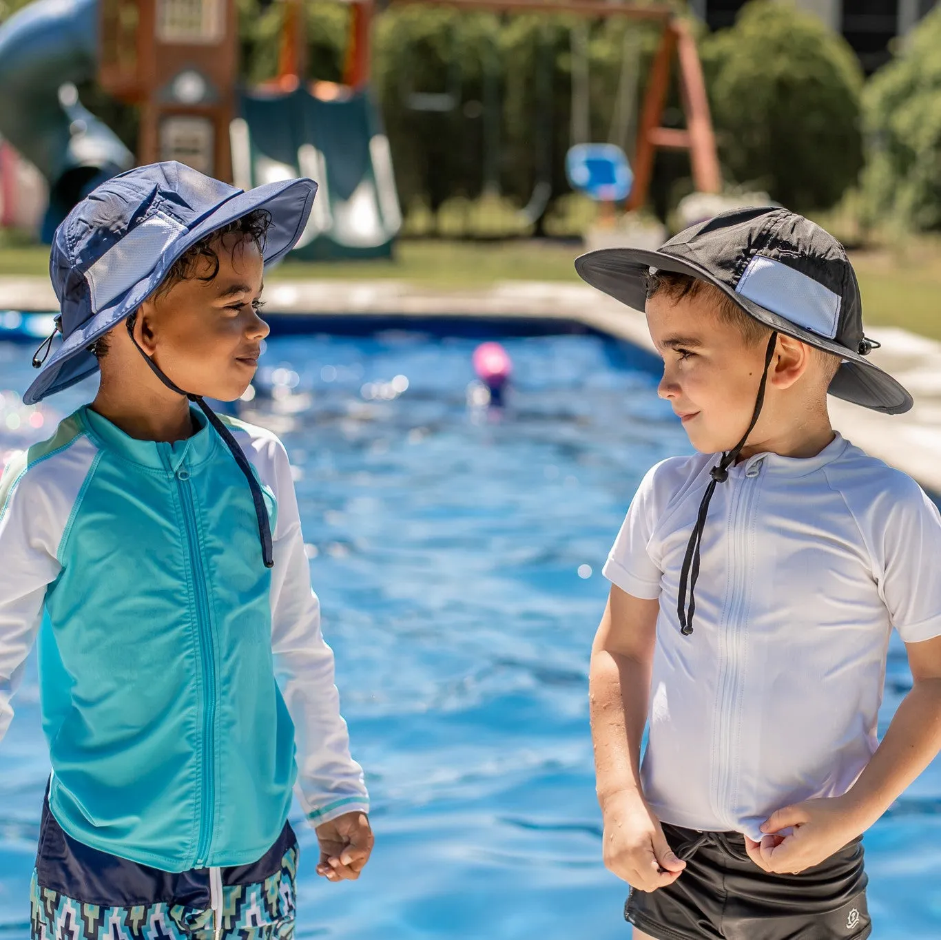 Kids Wide Brim Sun Hat "Fun Sun Day Play Hat" - Navy