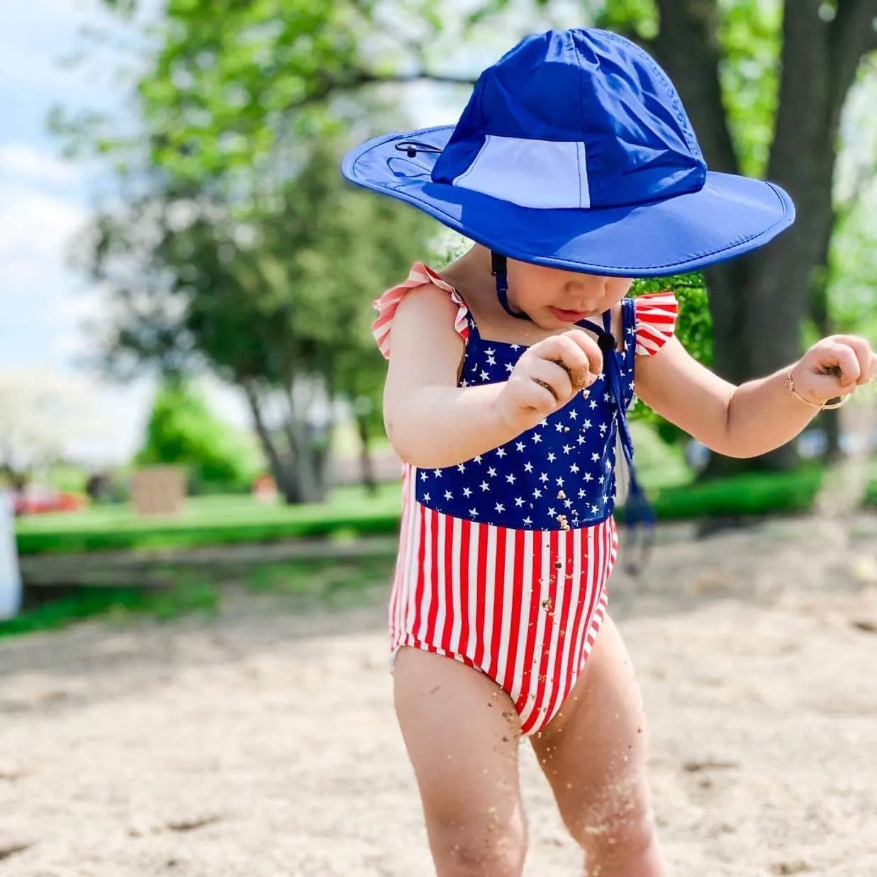 Kids Wide Brim Sun Hat "Fun Sun Day Play Hat" - Navy