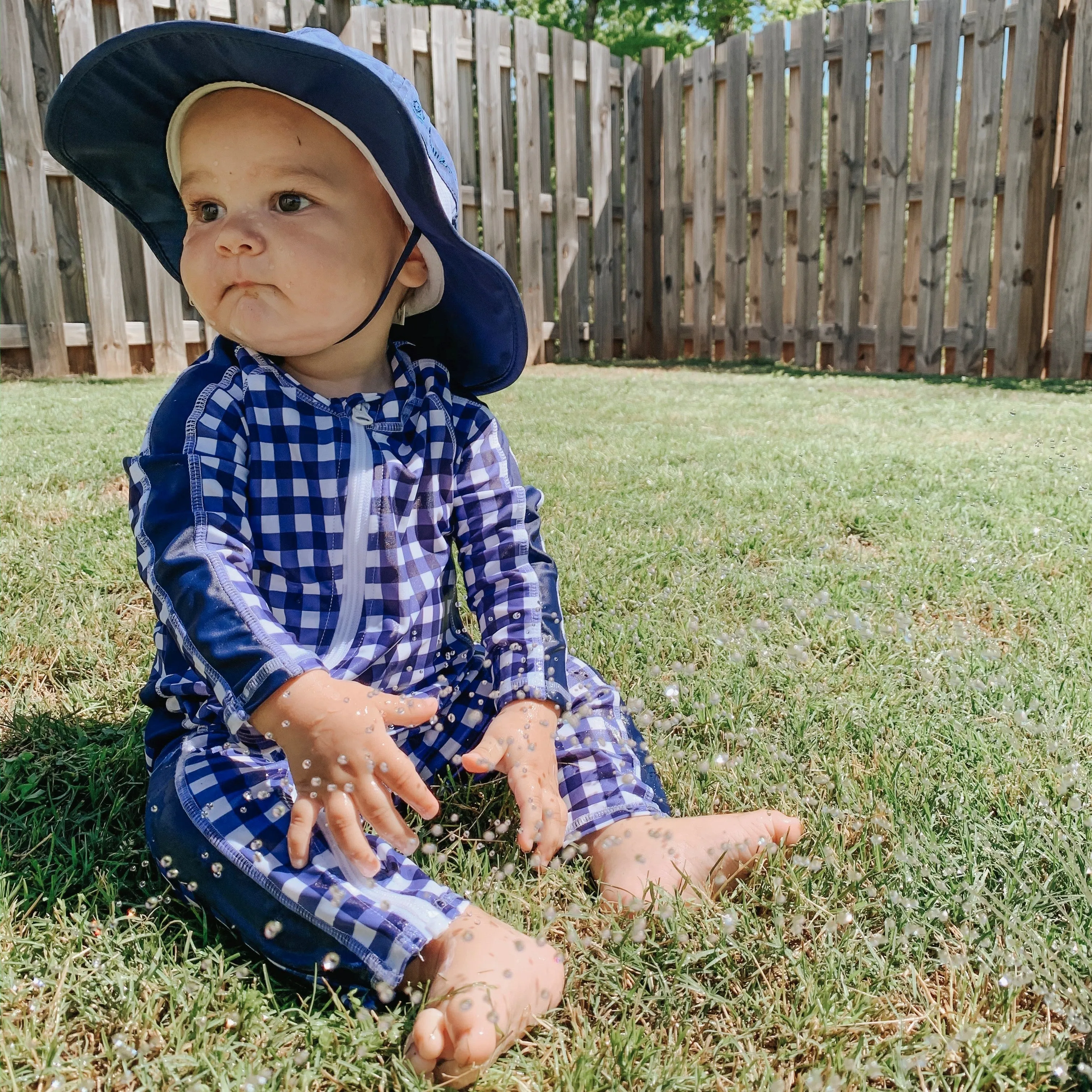 Kids Wide Brim Sun Hat "Fun Sun Day Play Hat" - Navy