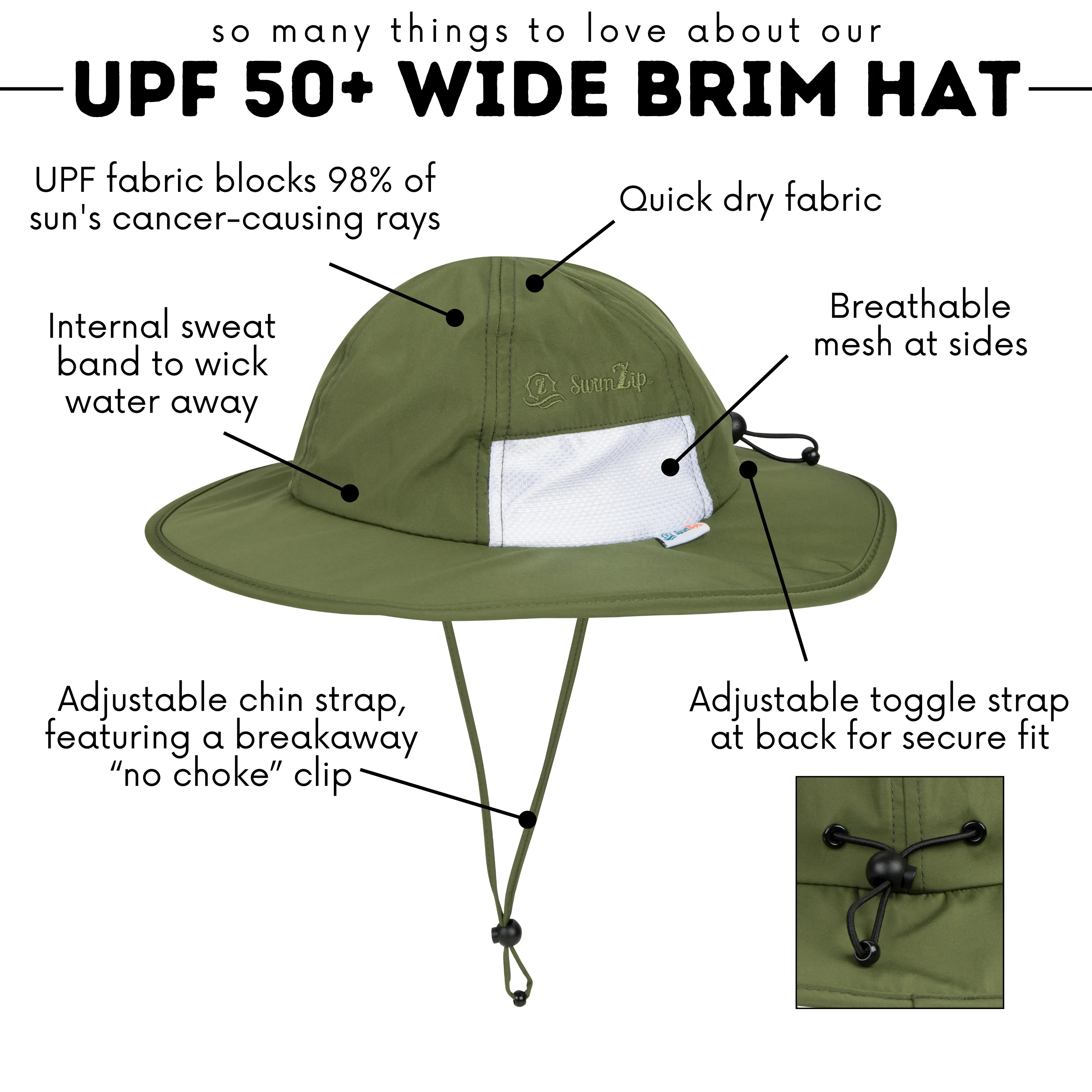 Kids Wide Brim Sun Hat "Fun Sun Day Play Hat" - Olive