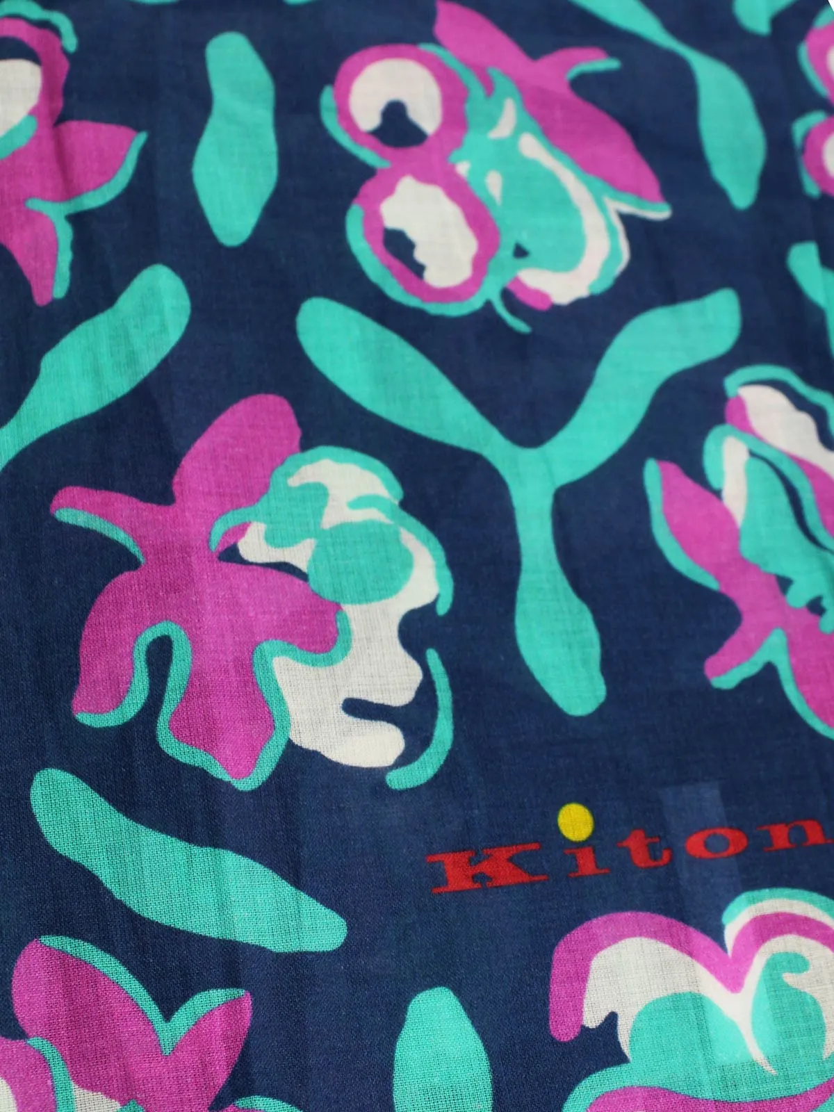 Kiton Scarf Navy Pink Turquoise Floral - Cotton Shawl BLACK FRIDAY SALE