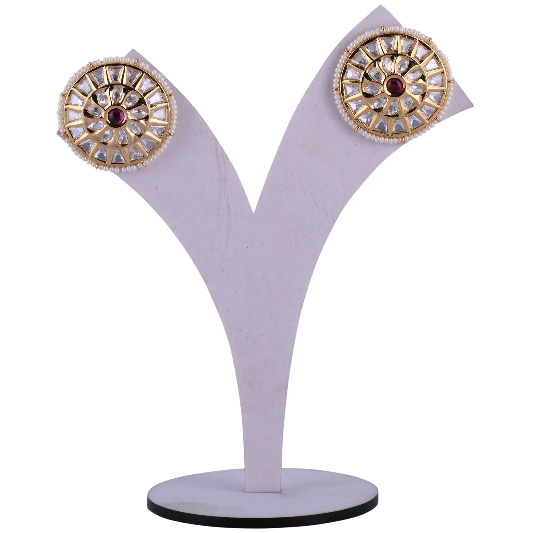 Kundan Studs with Red Meenakari