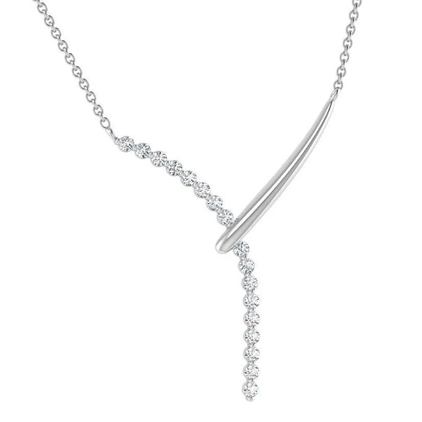 Lab Diamond Lariat Necklace 14K White Gold