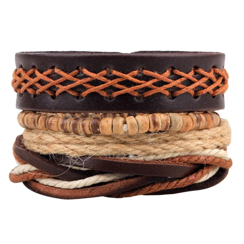 Leather Bracelet Men Multilayer bead Bracelet Punk Wrap Bracelets for Women Vintage punk Casual Men Jewelry