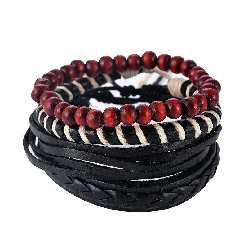 Leather Bracelet Men Multilayer bead Bracelet Punk Wrap Bracelets for Women Vintage punk Casual Men Jewelry