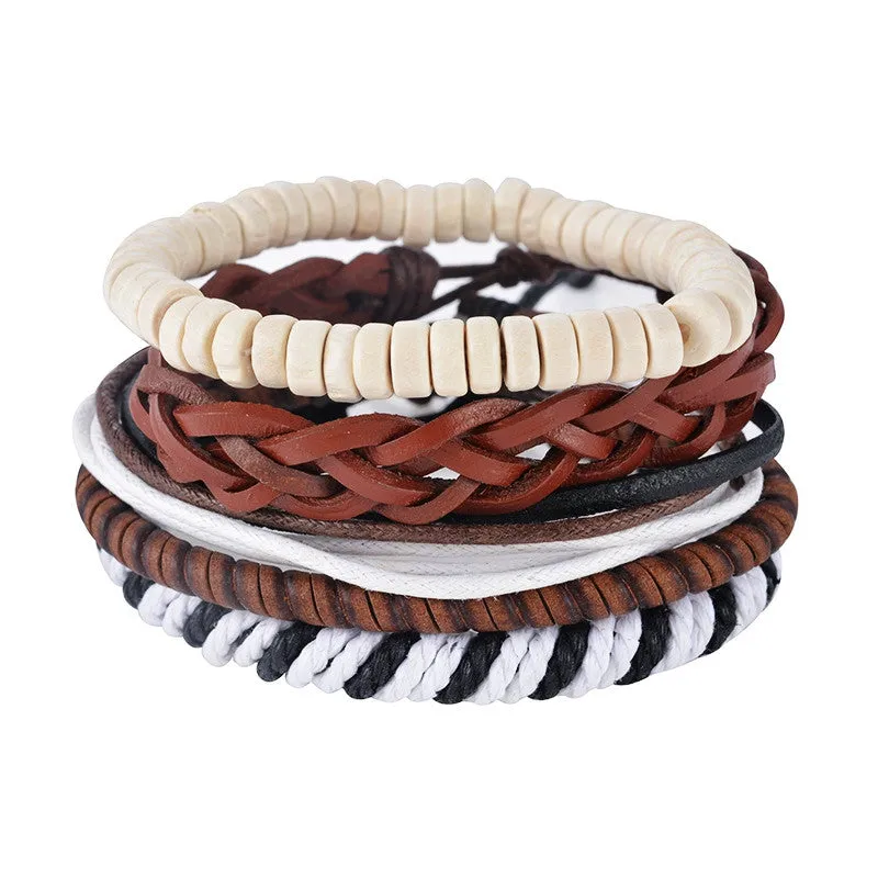 Leather Bracelet Men Multilayer bead Bracelet Punk Wrap Bracelets for Women Vintage punk Casual Men Jewelry