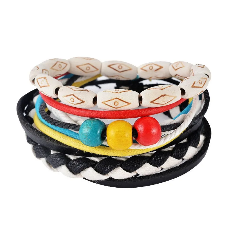 Leather Bracelet Men Multilayer bead Bracelet Punk Wrap Bracelets for Women Vintage punk Casual Men Jewelry