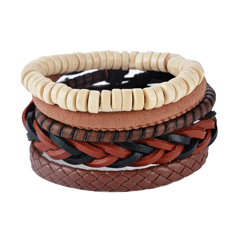 Leather Bracelet Men Multilayer bead Bracelet Punk Wrap Bracelets for Women Vintage punk Casual Men Jewelry