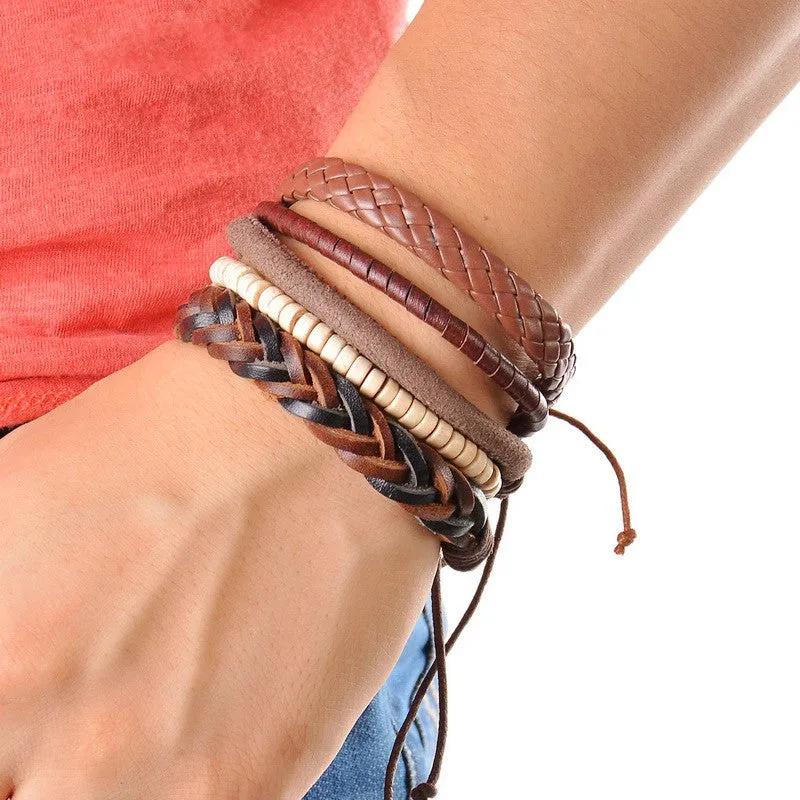 Leather Bracelet Men Multilayer bead Bracelet Punk Wrap Bracelets for Women Vintage punk Casual Men Jewelry