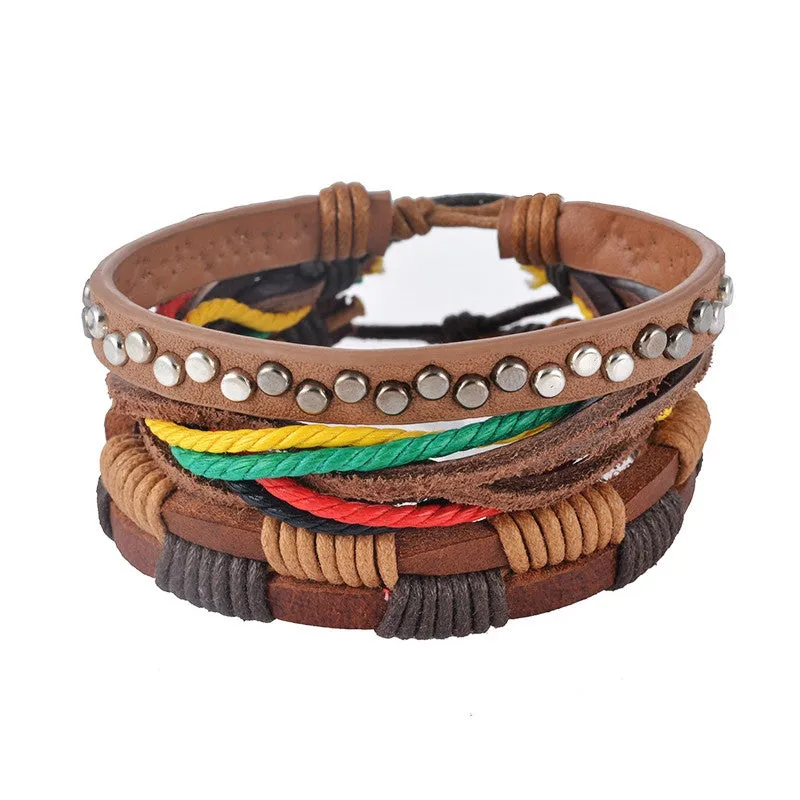 Leather Bracelet Men Multilayer bead Bracelet Punk Wrap Bracelets for Women Vintage punk Casual Men Jewelry