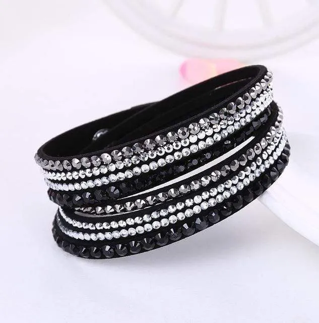 Leather Rhinestone Bracelet