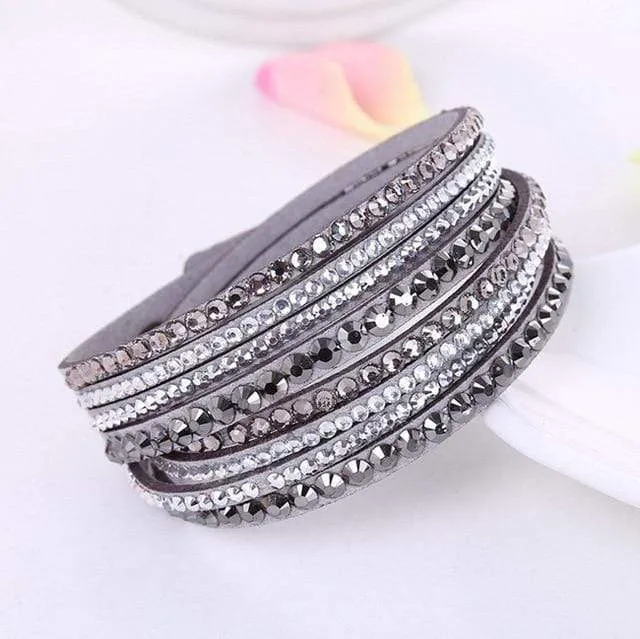 Leather Rhinestone Bracelet