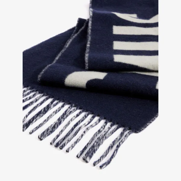 L'echarpe wool scarf with Jacquemus tassels, navy blue