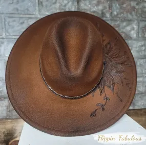 Leo Sunflower Hand Burned Wide Brim Hat